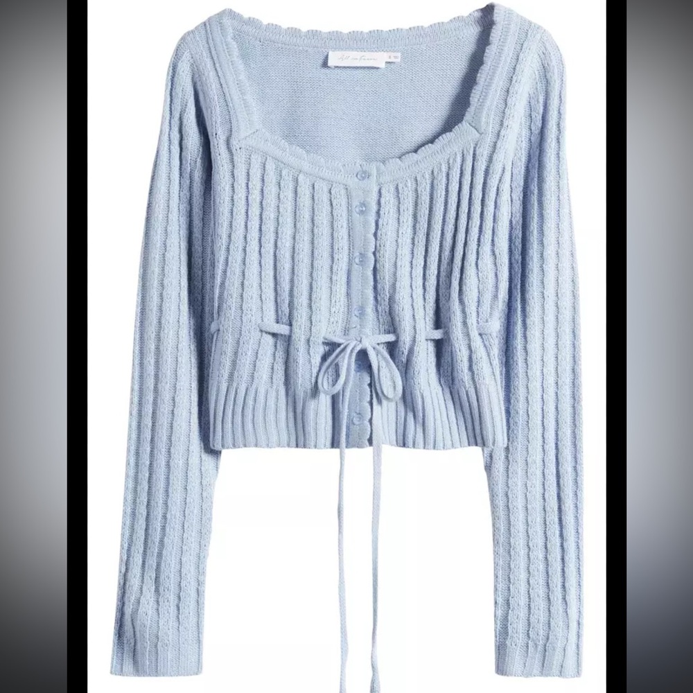 All in Favor drawstring square neck Light Blue Cardigan